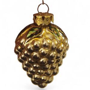 Vintage Glass Grape Cluster Ornament Gold Mercury Hand Painted